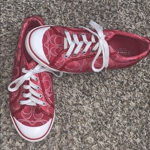 Bright red Coach tennis shoes